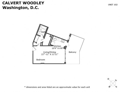 Floor plan for studio, 1 bath, 500 sqft
